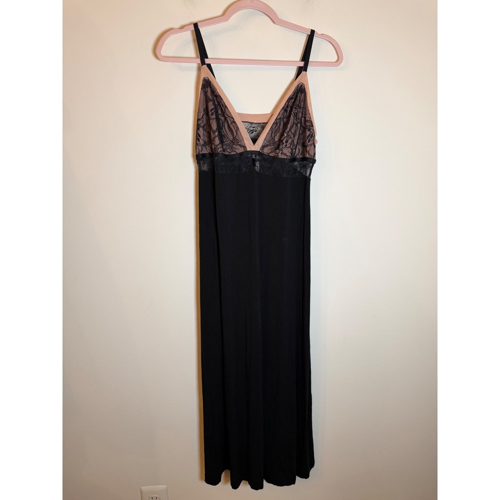 Soma Cool Nights Nightgown and Robe Set Black Pink Lace Trim Medium 2 Piece Set - Picture 2 of 15